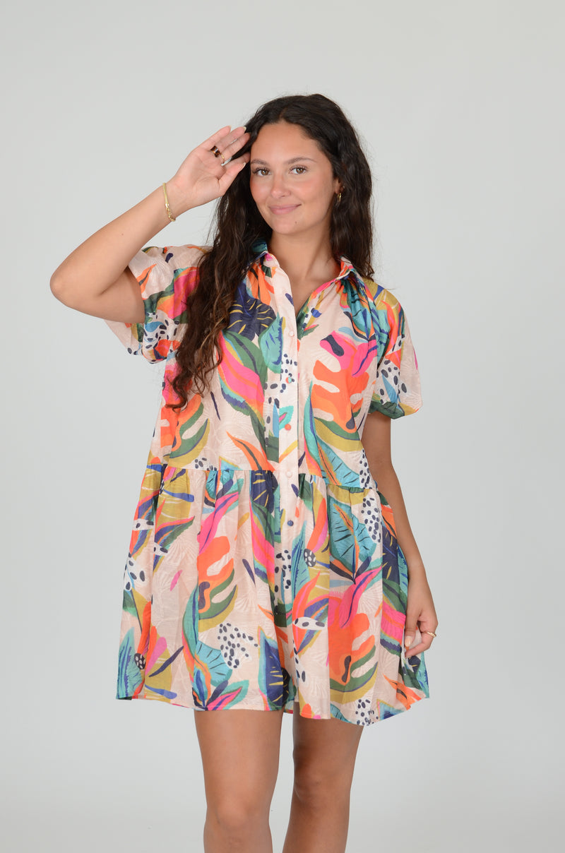 Palm Print Colorful Dress