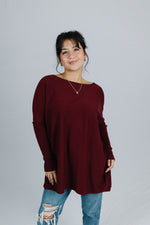 Long Ribbed Boat Neck Sweater, Wine