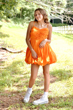 Gathered Balloon Mini Dress in Tangerine