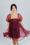 Babydoll Dress with Sheer Sleeves, Crimson