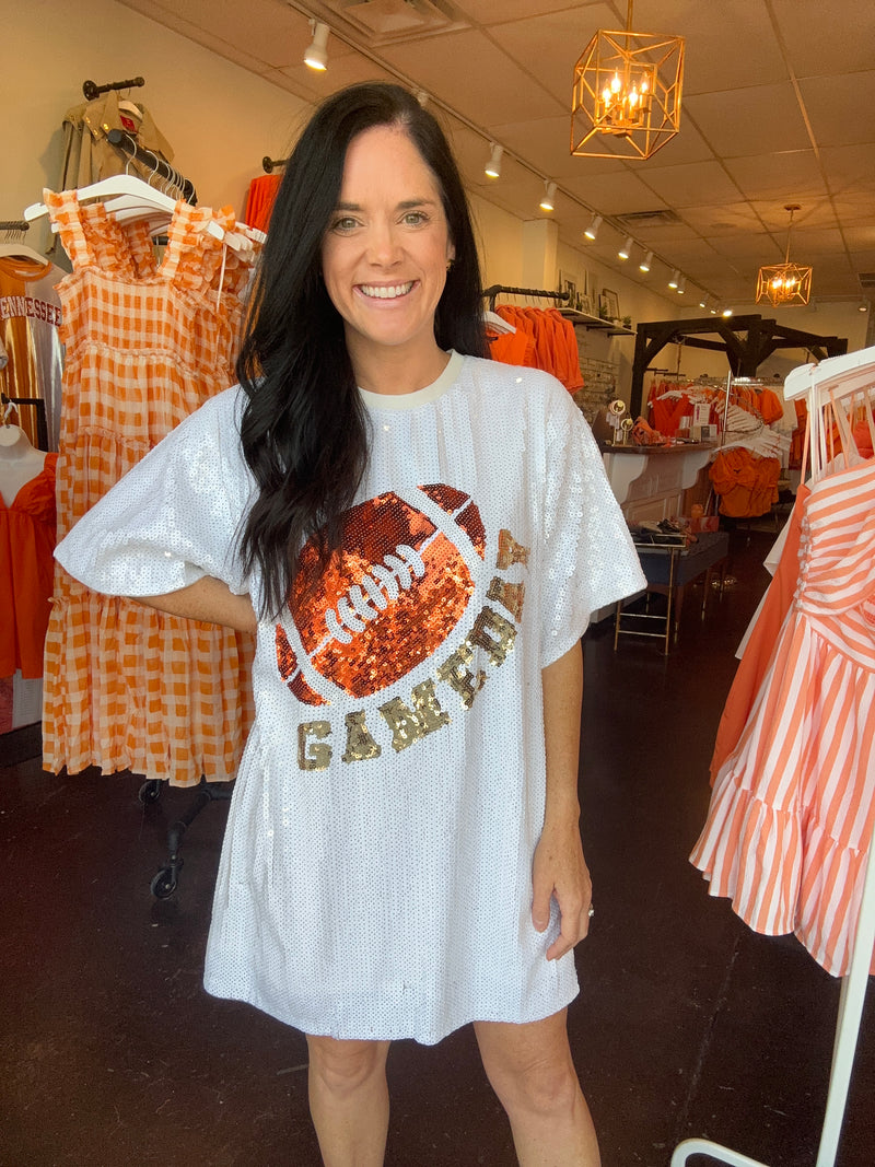 Gameday with Football Sequins Dress in White