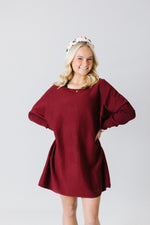 Long Ribbed Boat Neck Sweater, Wine