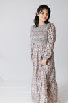 Cinched Cuff Floral Smocked Print Maxi