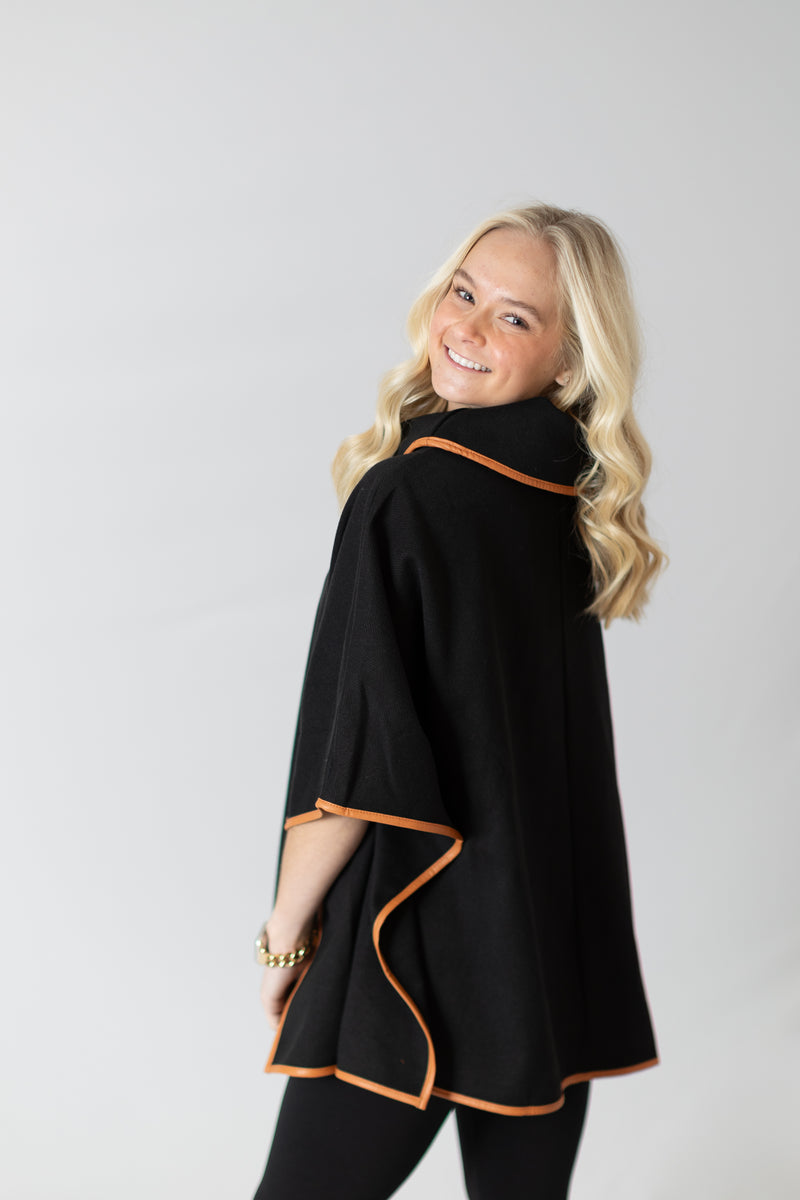 Black Cape with Brown Leather Trim