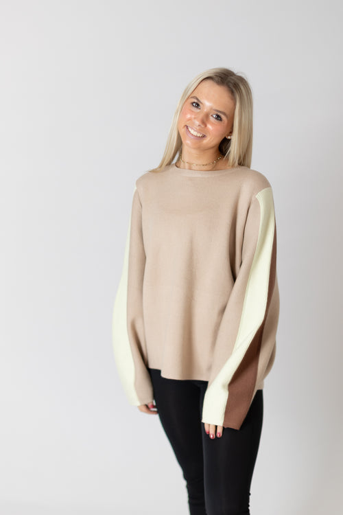 Color Block Sleeve Sweater, Cream