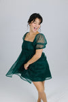 Babydoll Dress with Sheer Sleeves, Green