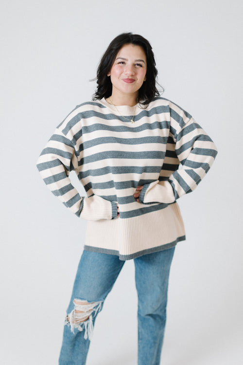 Gray and White Stripe Sweater