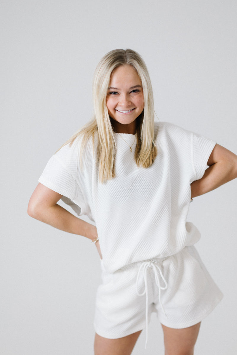 Textured Short Sleeve Top, White
