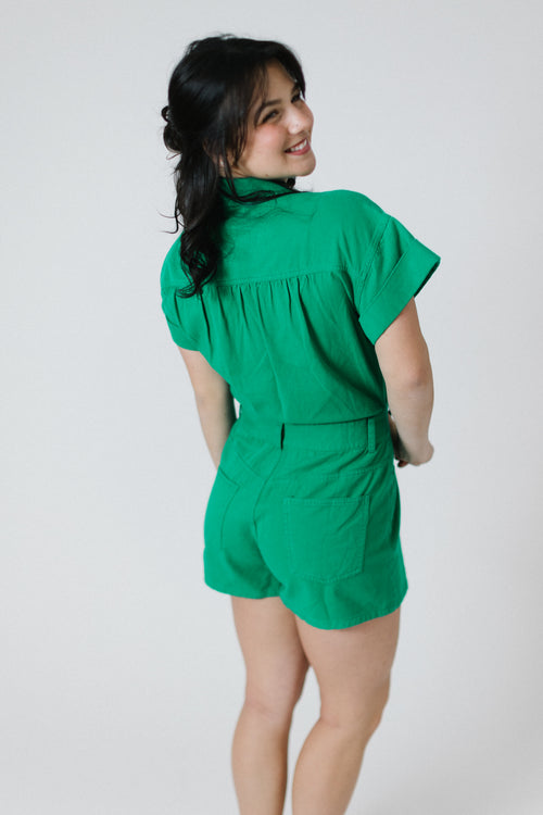 Button Up Romper, Green