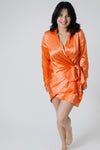 Collard Wrap Mini Dress in Orange