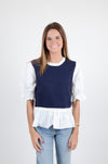 Navy Sweater with White Sleeve