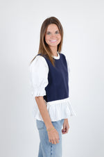 Navy Sweater with White Sleeve