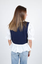 Navy Sweater with White Sleeve