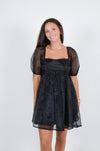 Babydoll Dress with Sheer Sleeves, Black