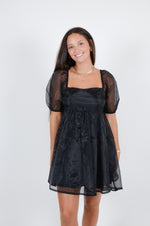 Babydoll Dress with Sheer Sleeves, Black