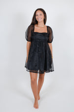 Babydoll Dress with Sheer Sleeves, Black