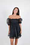 Babydoll Dress with Sheer Sleeves, Black