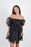 Babydoll Dress with Sheer Sleeves, Black