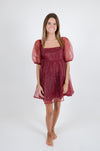 Babydoll Dress with Sheer Sleeves, Crimson