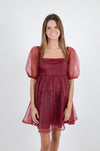 Babydoll Dress with Sheer Sleeves, Crimson