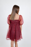 Babydoll Dress with Sheer Sleeves, Crimson