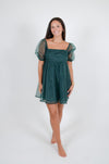 Babydoll Dress with Sheer Sleeves, Green