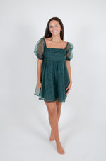 Babydoll Dress with Sheer Sleeves, Green