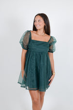 Babydoll Dress with Sheer Sleeves, Green