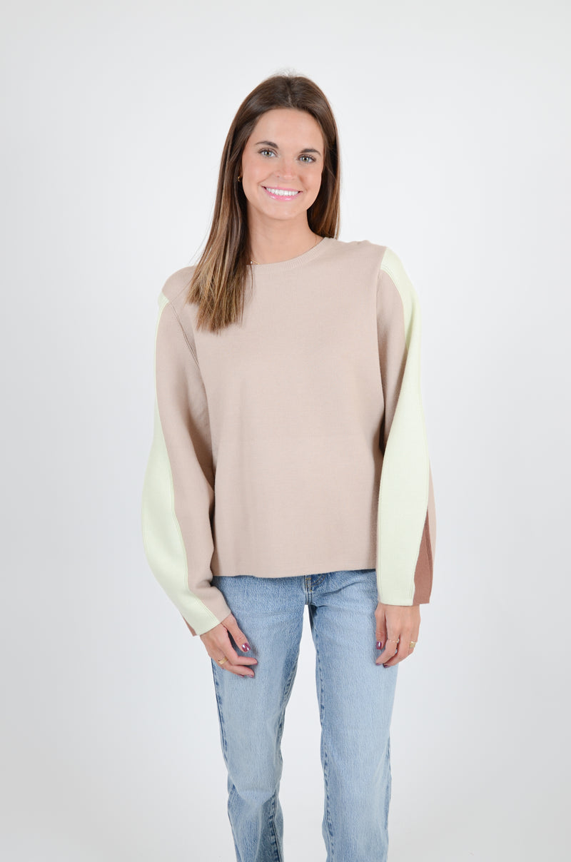 Color Block Sleeve Sweater, Cream