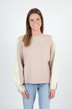 Color Block Sleeve Sweater, Cream