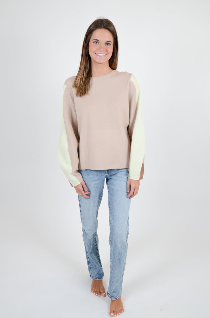 Color Block Sleeve Sweater, Cream