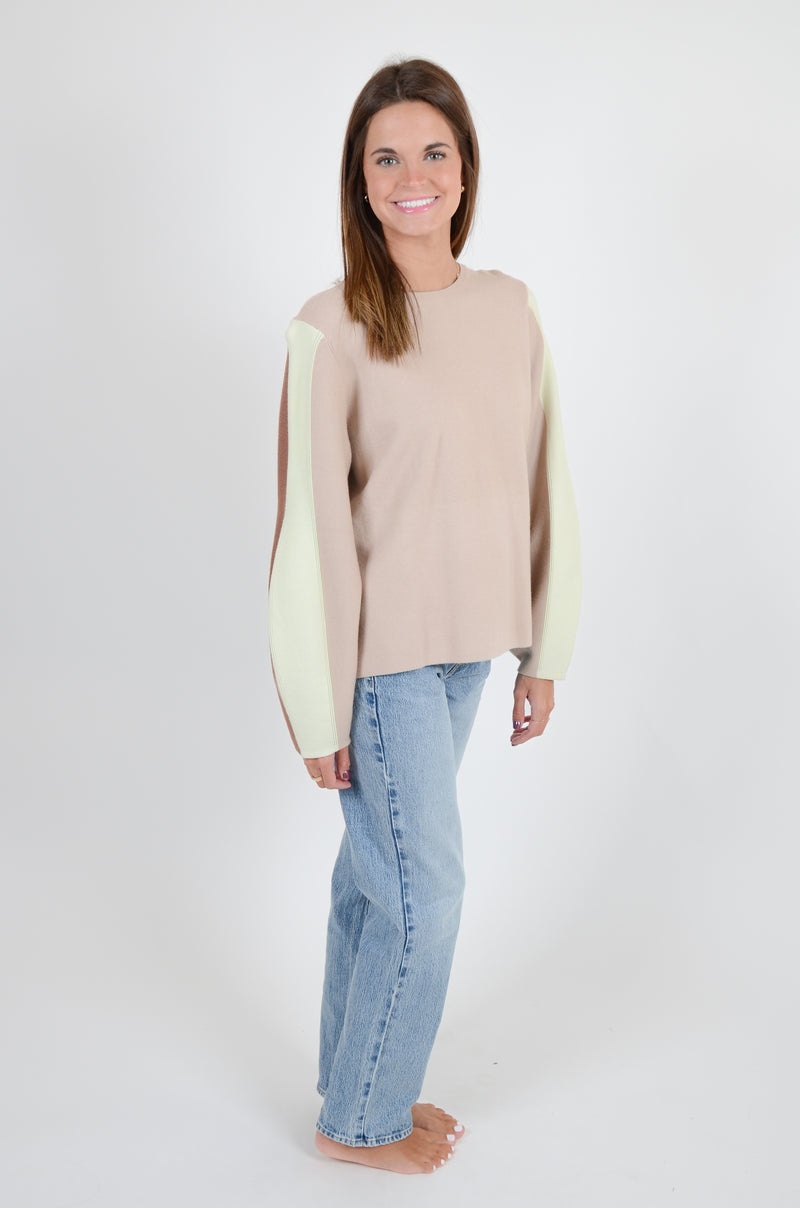 Color Block Sleeve Sweater, Cream