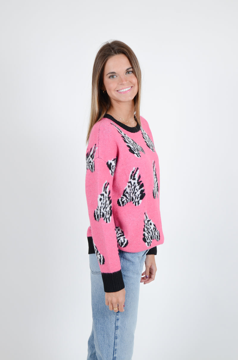 Eva Zebra Sweater, Pink