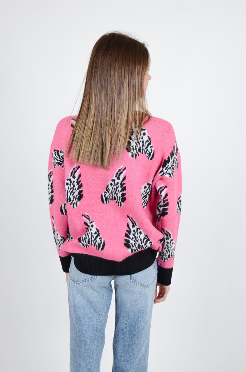 Eva Zebra Sweater, Pink