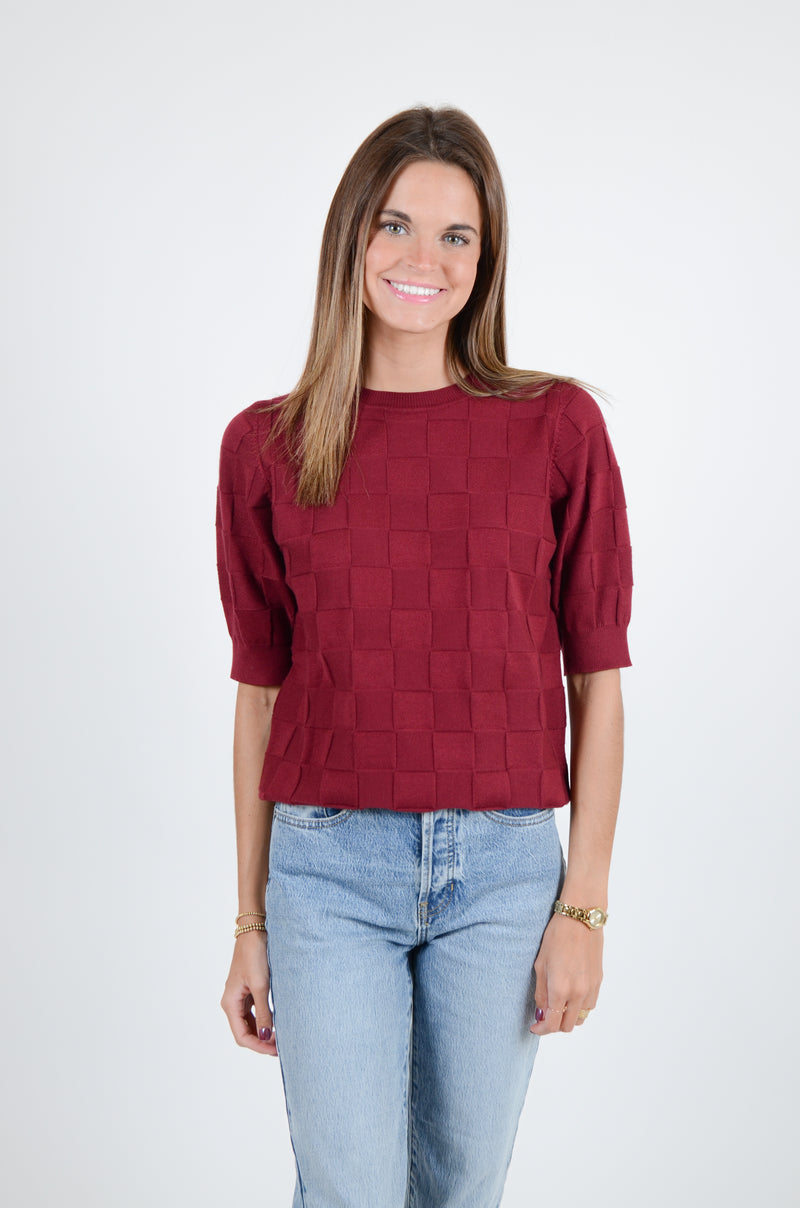 Basket Weave Sweater, Maroon