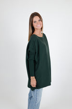 Long Ribbed Boat Neck Sweater, Deep Green