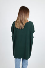 Long Ribbed Boat Neck Sweater, Deep Green