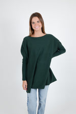 Long Ribbed Boat Neck Sweater, Deep Green