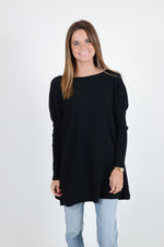 Long Ribbed Boat Neck Sweater, Black