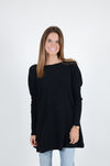 Long Ribbed Boat Neck Sweater, Black