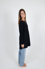 Long Ribbed Boat Neck Sweater, Black