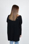 Long Ribbed Boat Neck Sweater, Black