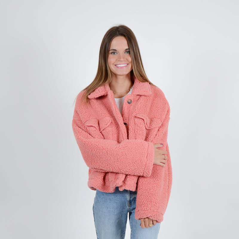 Pink Sherpa Shacket