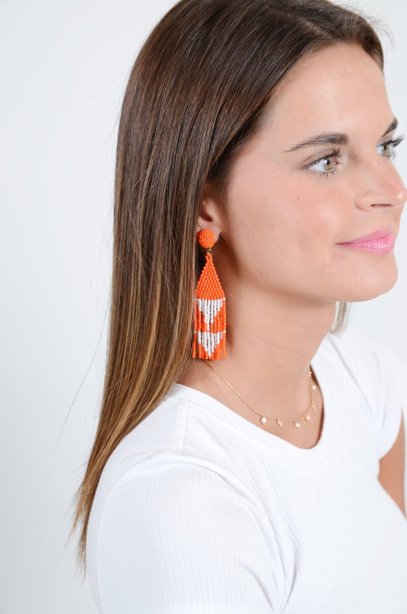 Beaded Triangle Drop Earrings, Orange