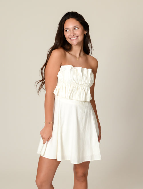 White Ruffle Dress with Ties in Back