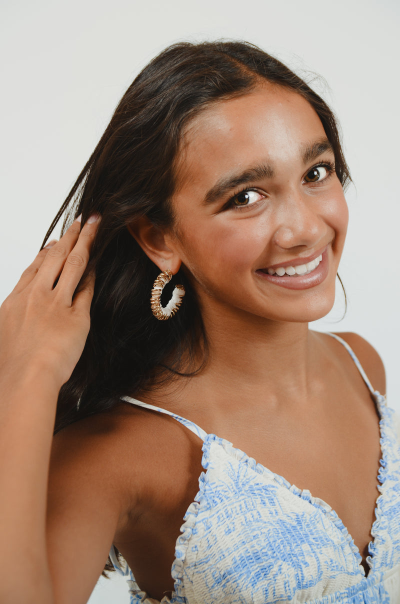 White and Gold Spiral Earrings