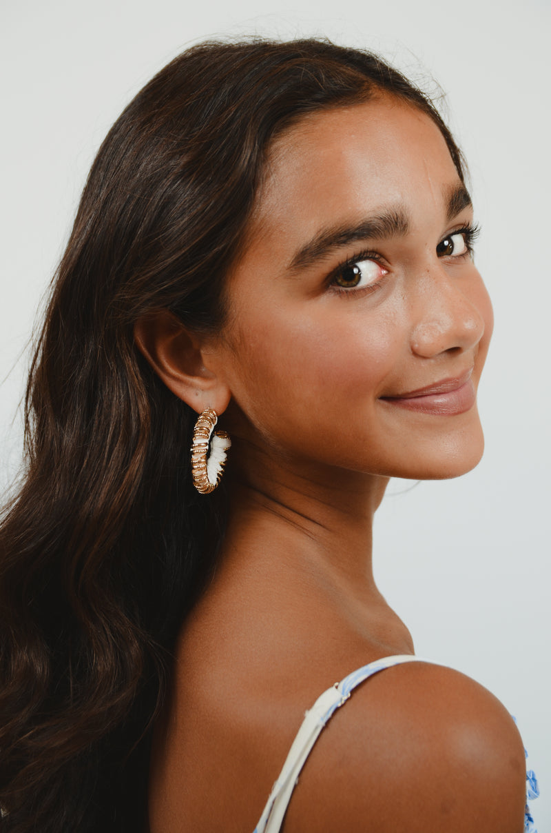 White and Gold Spiral Earrings