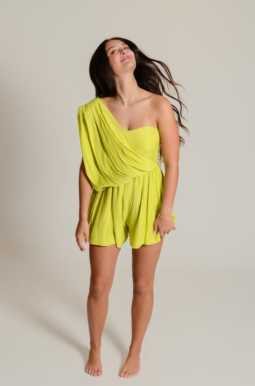 Elegant One Shoulder Dress, Lime