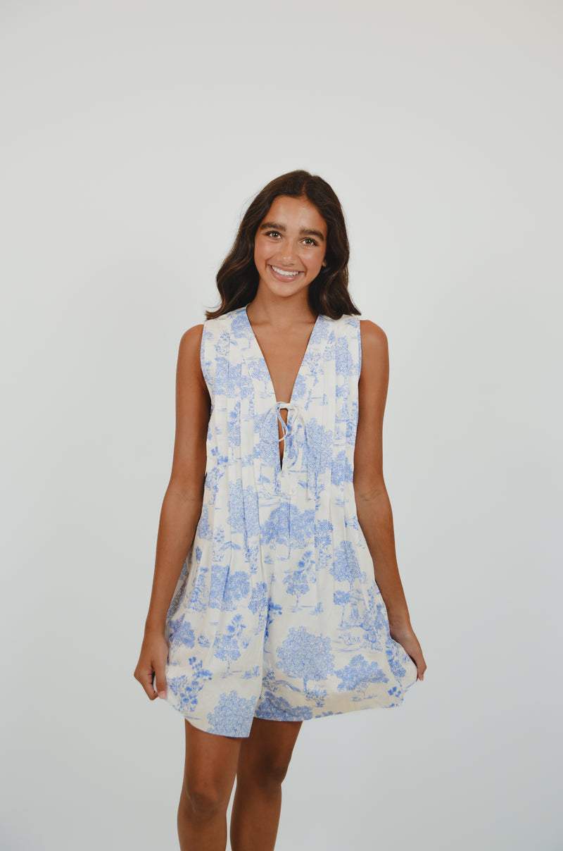 Blue and White Romper