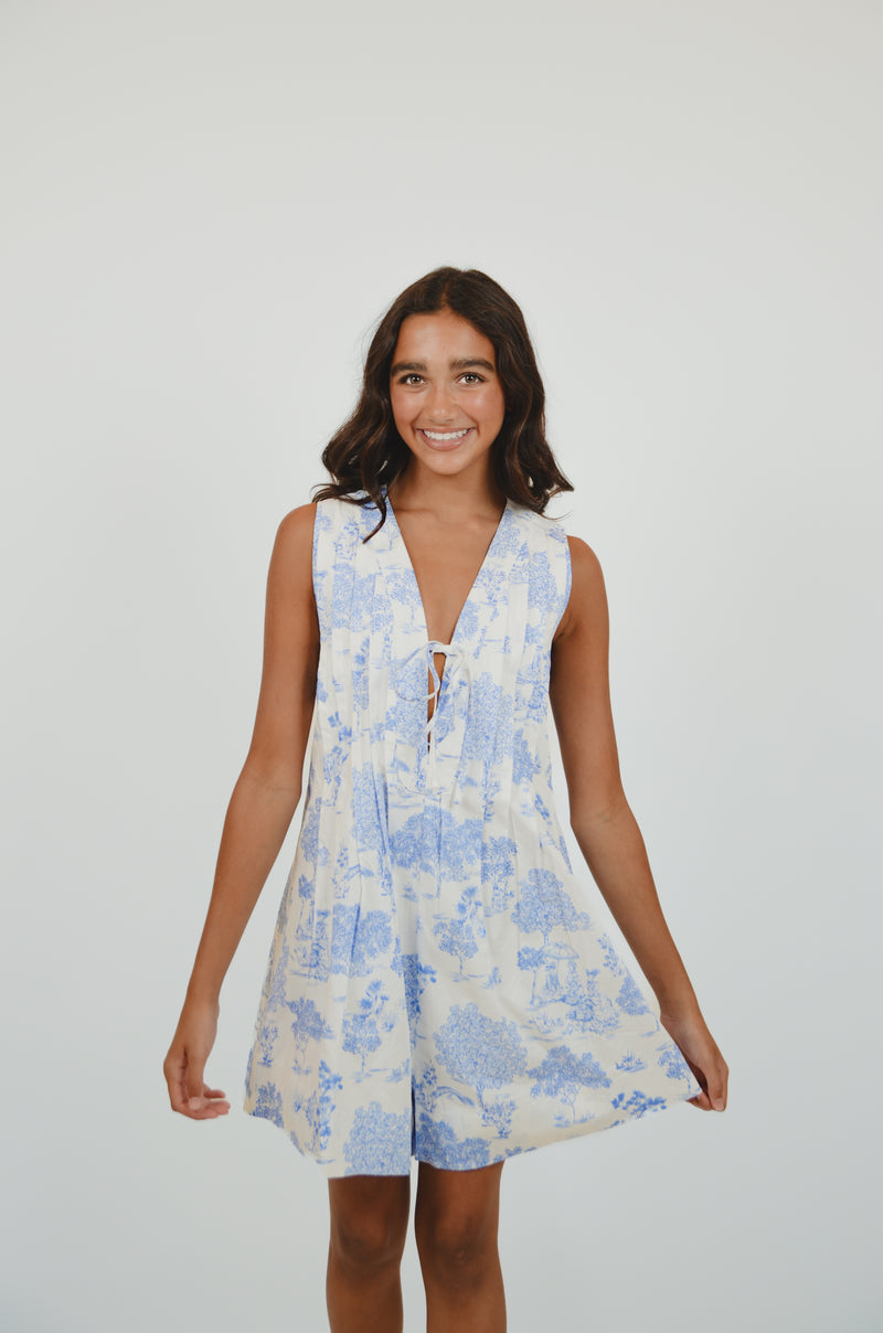 Blue and White Romper
